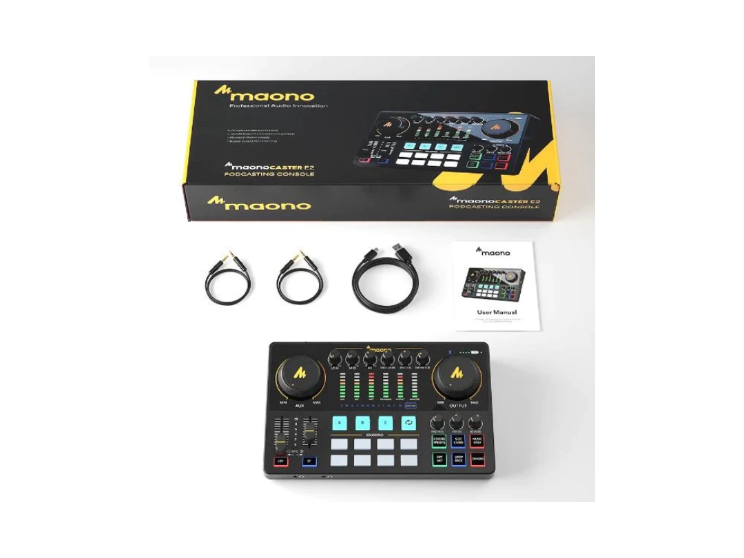 MAONO AME2 Audio Interface, MaonoCaster 10-Channel Podcast mixer with Pro-preamp, 48V Phantom Power, Bluetooth, 11 Customize sound pads for Recording, Streaming. MAONO AME2 Audio Interface, MaonoCaster 10-Channel Podcast mixer with Pro-preamp, 48V Phantom Power, Bluetooth, 11 Customize sound pads for Recording, Streaming.